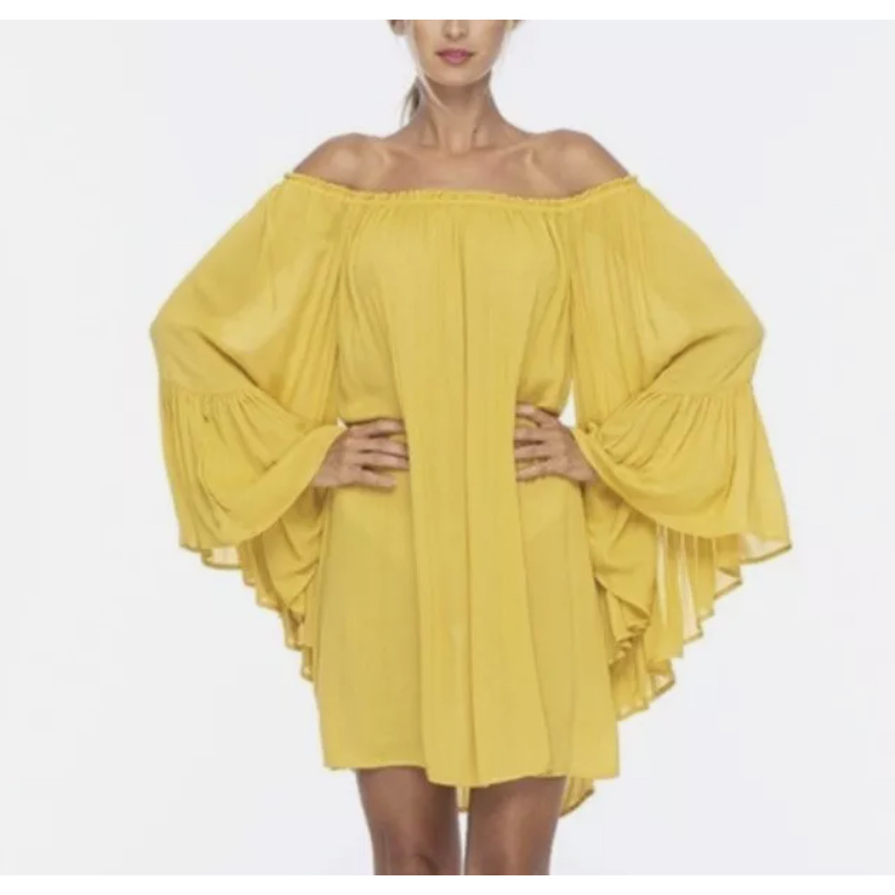 Indah Kamani Sundress XS Off The‎ Shoulder Bell Sleeve Beachy Flowy Romantic NWT